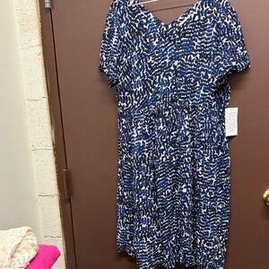 Woman Within Navy and White Midi Dress